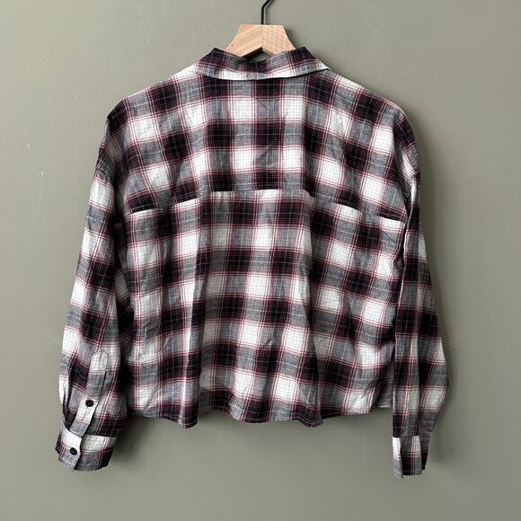 Abercrombie & Fitch 90s Cropped Flannel White Gray Pink Size S - Picture 4 of 4